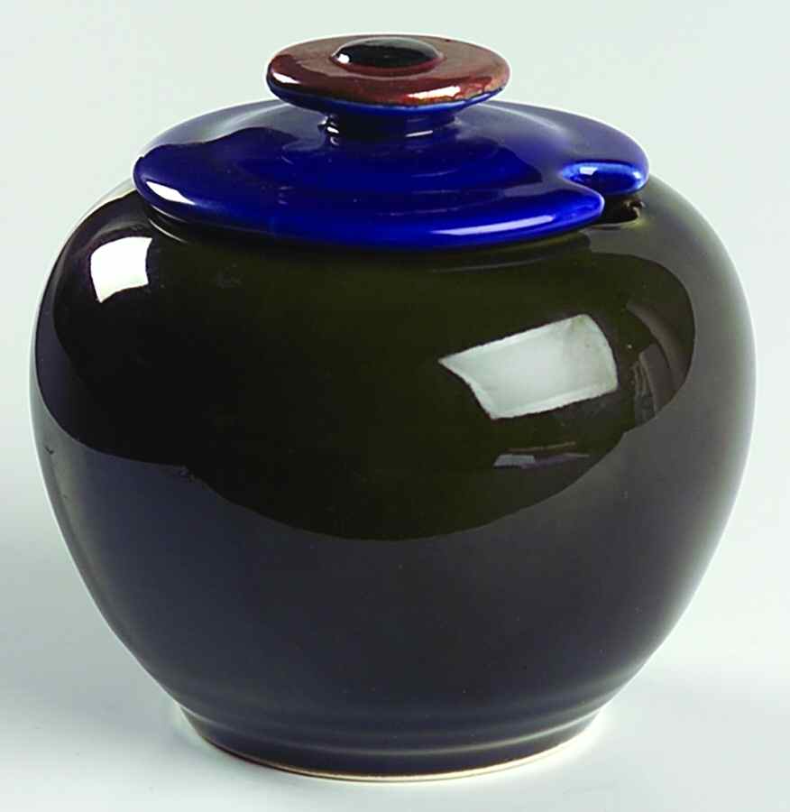 Yo Han Olive Green and Cobalt Blue Sugar Bowl & Lid by Lindt-Stymeist-1