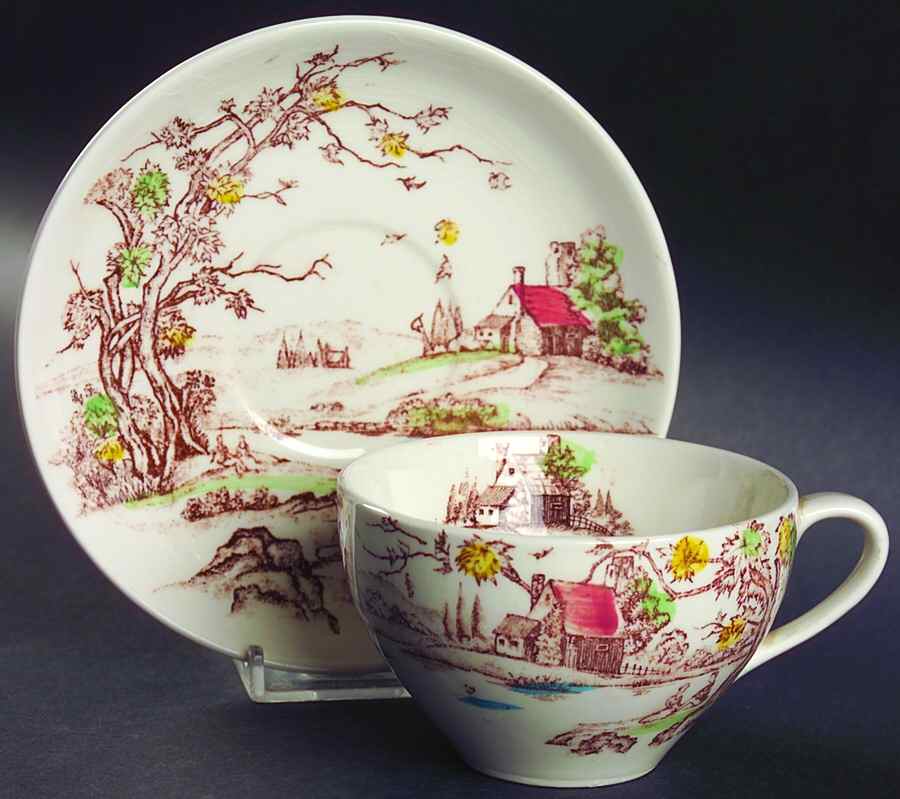 New England Autumn Flat Cup & Saucer Set by Lipper & Mann (L & M)-1