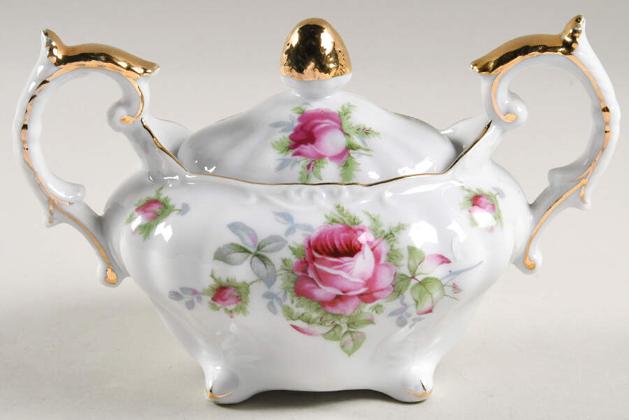 Elegant Rose Sugar Bowl & Lid by Lefton-1