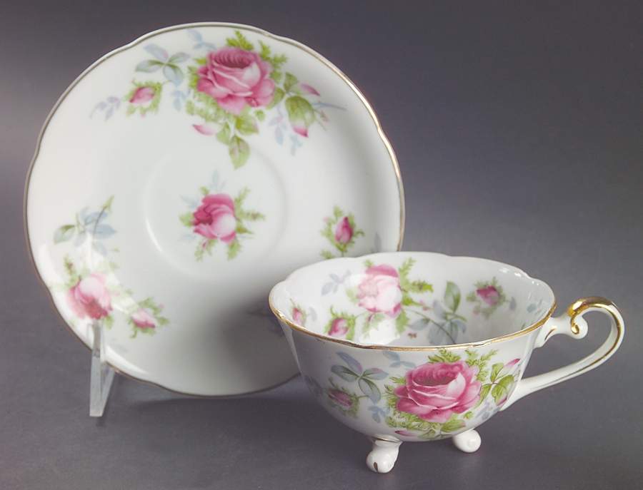 Elegant Rose Footed Cup & Saucer Set by Lefton-1