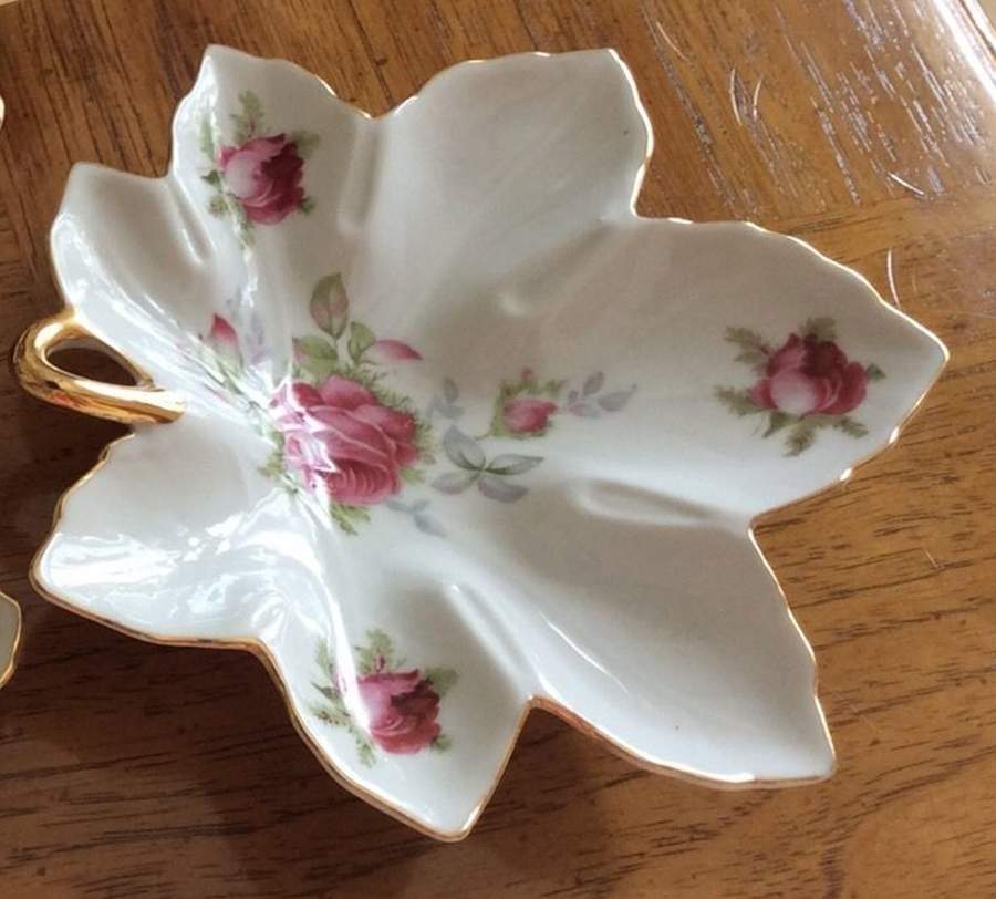 Elegant Rose Leaf Shaped Dish by Lefton-1
