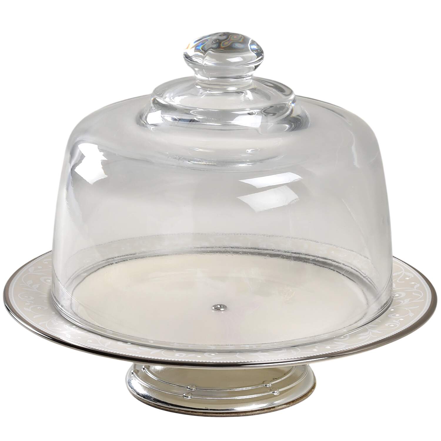 Pearl Innocence 6 1/2"-7 1/2" Footed Cheese Plate w/ Glass Dome HC by Lenox-1