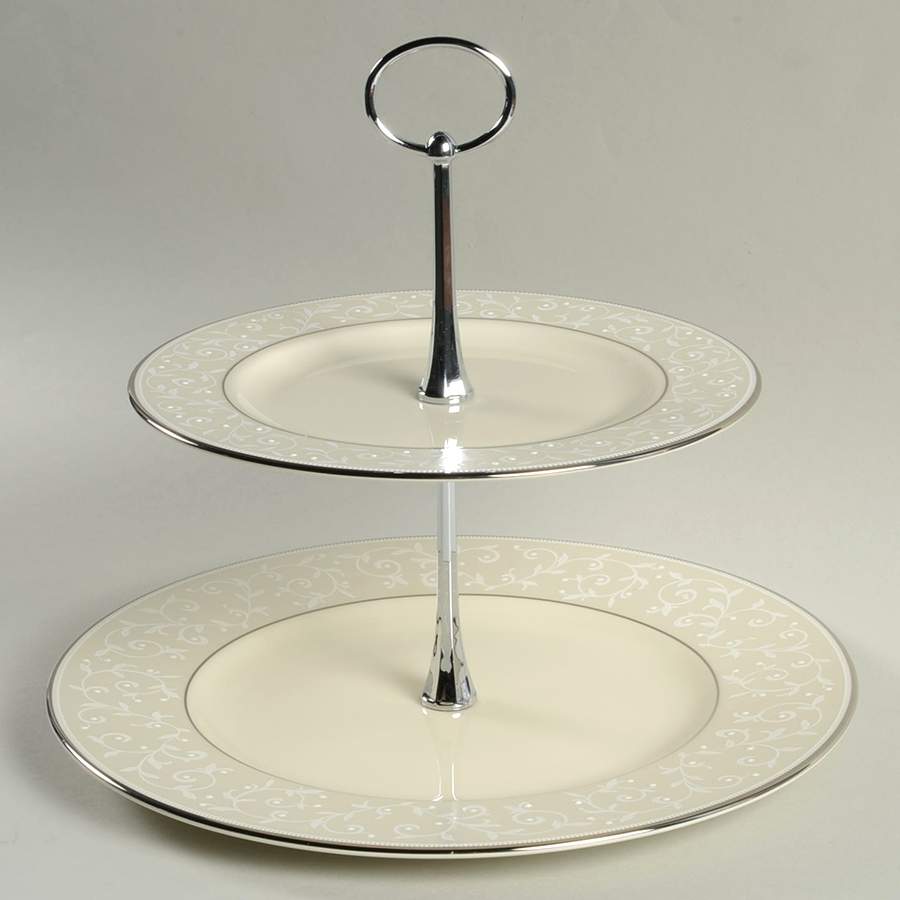 Pearl Innocence 2 Tiered Serving Tray (Dinner & Salad Plate) by Lenox-1