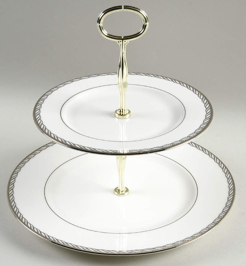 Serpentine Platinum 6 5/8"-10"  2 Tiered Serving Tray (Dp, Sp) HC by Lenox-1