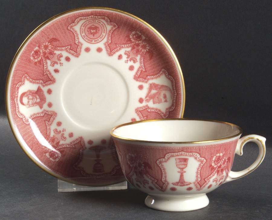 Moravian Historical Scenes Footed Cup & Saucer Set by Lamberton-1