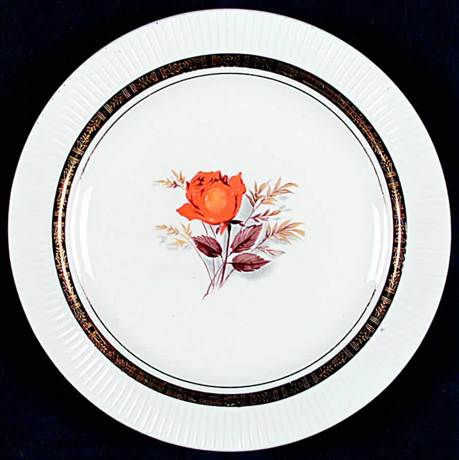 Vermillion Rose (Inner Wide Gold Band) Salad Plate by Limoges-American-1