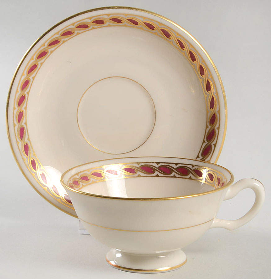 Stratford Maroon Footed Cup & Saucer Set by Lenox-1
