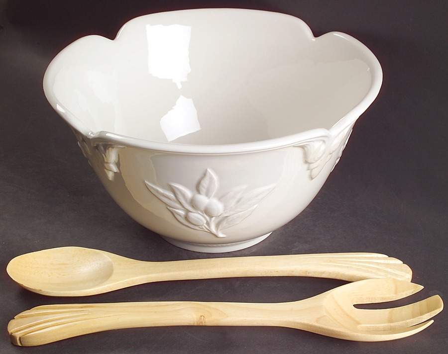 Butler's Pantry Italia 11" Salad Serving Bowl & Wood Servers by Lenox-1