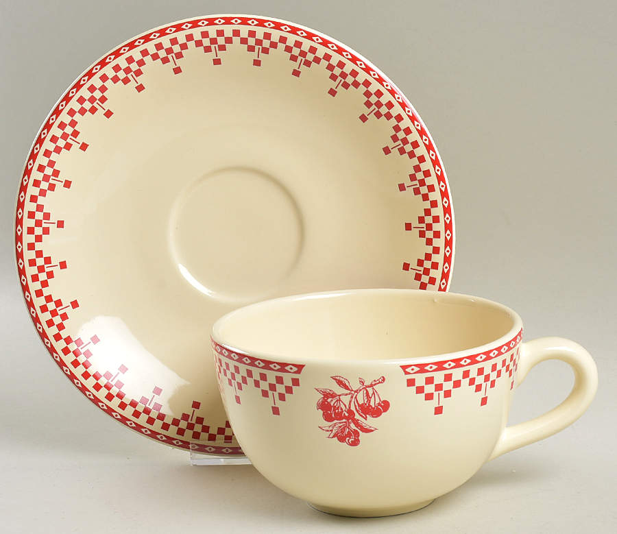 Damier Red Breakfast Cup & Saucer Set by Le Comptoir-1