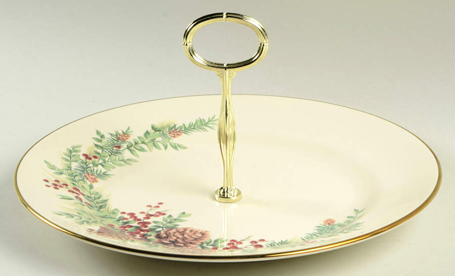Williamsburg Boxwood & Pine Round Serving Plate with Handle (DP) by Lenox-1