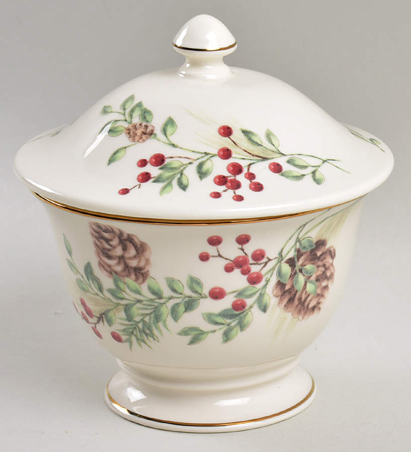 Williamsburg Boxwood & Pine Sugar Bowl & Lid by Lenox-1