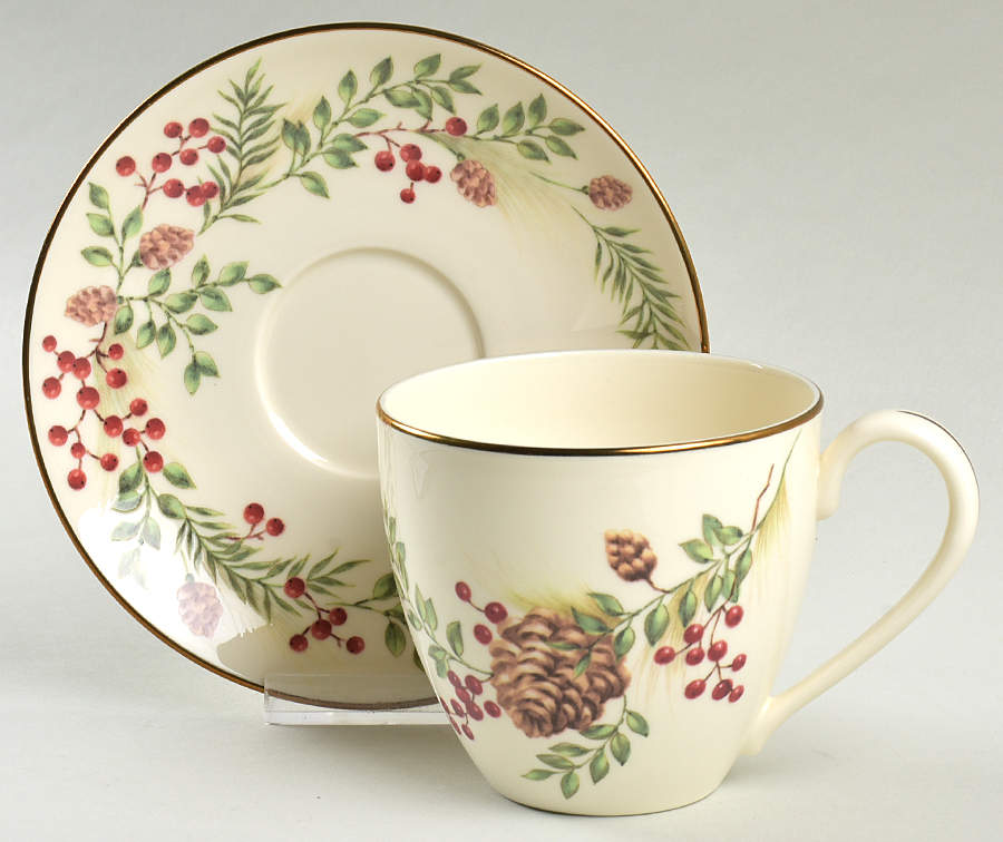 Williamsburg Boxwood & Pine Flat Cup & Saucer Set by Lenox-1