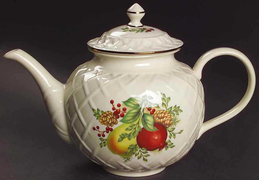 Williamsburg Boxwood & Pine Carved Teapot & Lid by Lenox-1