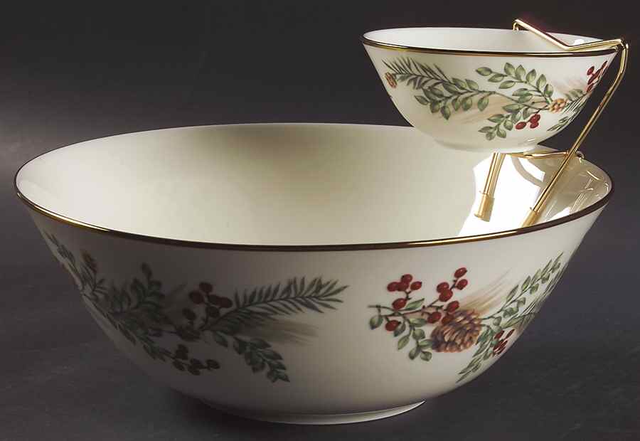 Williamsburg Boxwood & Pine Tier Bowl Set-2 Bowls and Metal Holder by Lenox-1