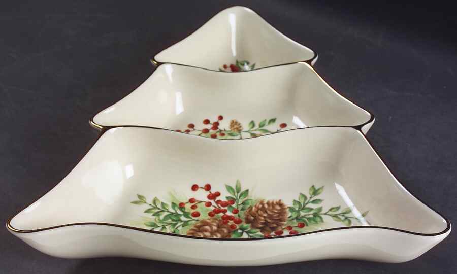 Williamsburg Boxwood & Pine 3 Part Large Tree Shaped Dish by Lenox-1