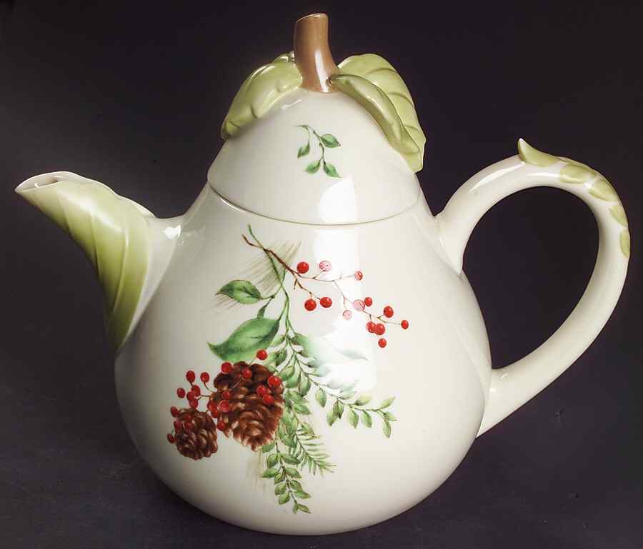 Williamsburg Boxwood & Pine Sculpted Teapot & Lid by Lenox-1