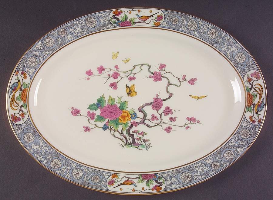 Ming-Birds (Newer, Cream, Gold Backstamp) 13" Oval Serving Platter by Lenox-1
