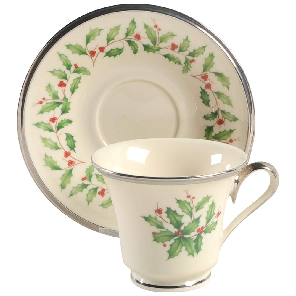 Holiday Platinum Footed Cup & Saucer Set by Lenox-1