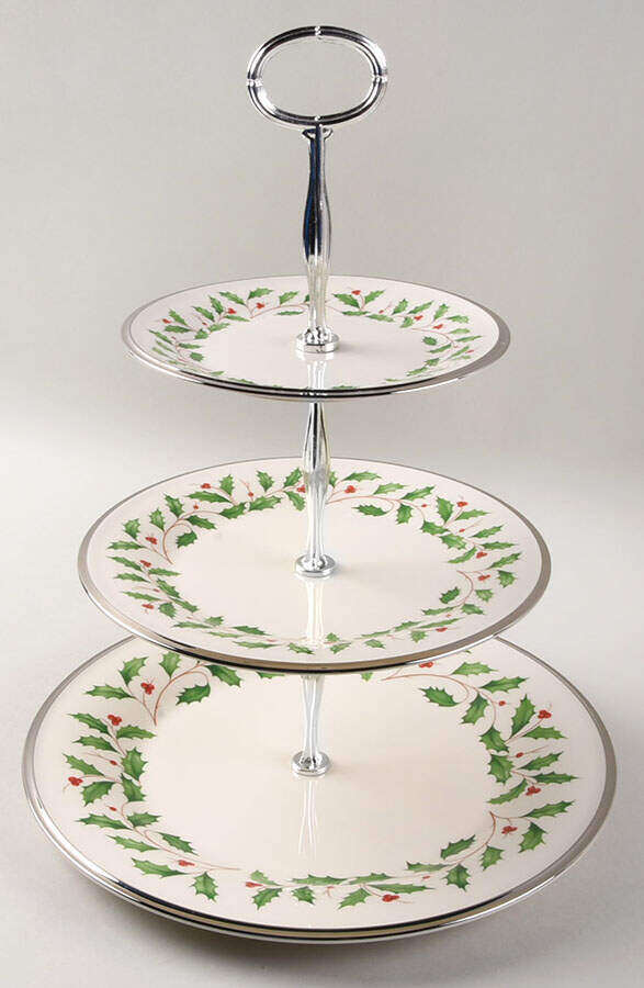 Holiday Platinum 13 7/8"-14 1/4" 3-Tiered Serving Tray(DP,SP,BB) HC by Lenox-1