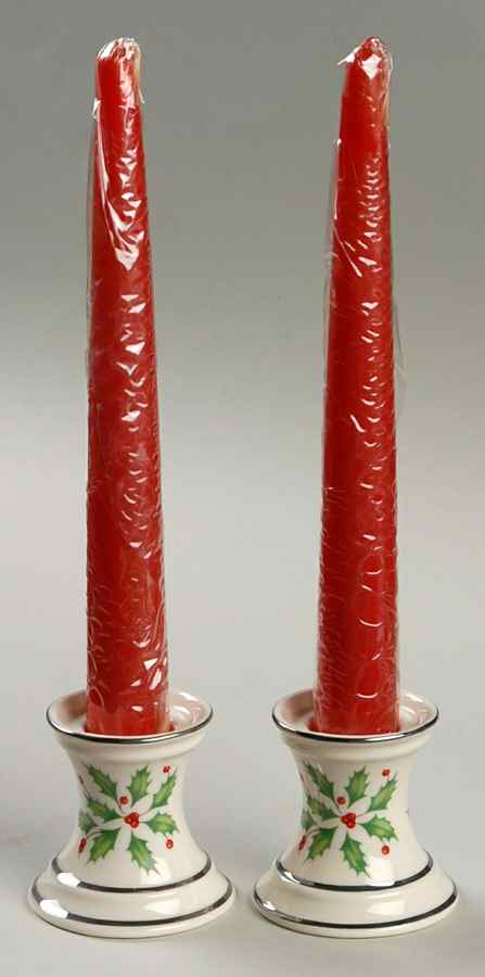 Holiday Platinum 2" Candlestick with Taper Candle - Set of 2 by Lenox-1