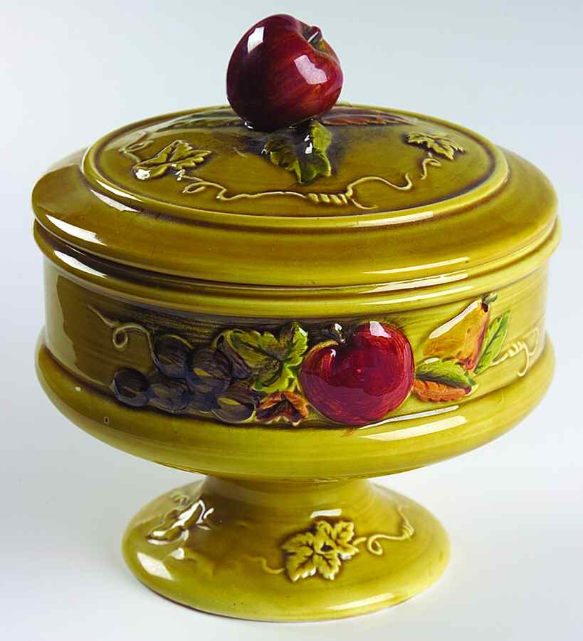 Pear N' Apple Gold Candy Jar & Lid by Lefton-1