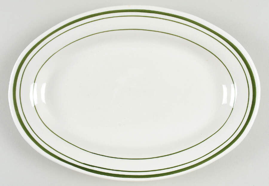 Green Band 12" Oval Serving Platter by Lynn's China-1