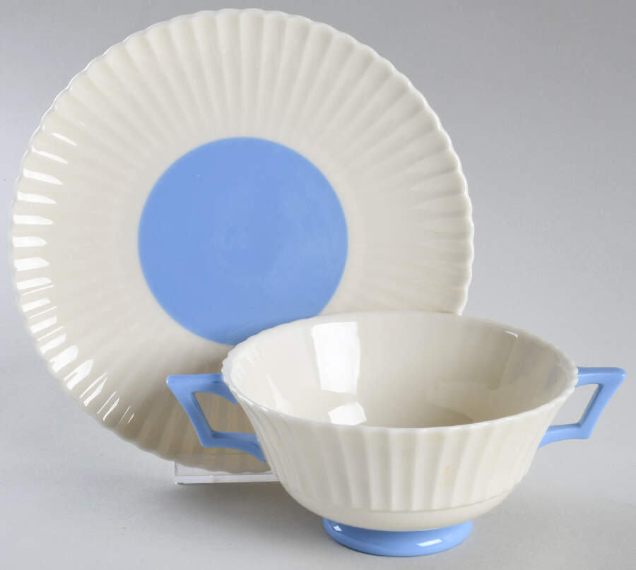 Temple (Blue Center) Footed Cream Soup Bowl & Saucer Set by Lenox-1