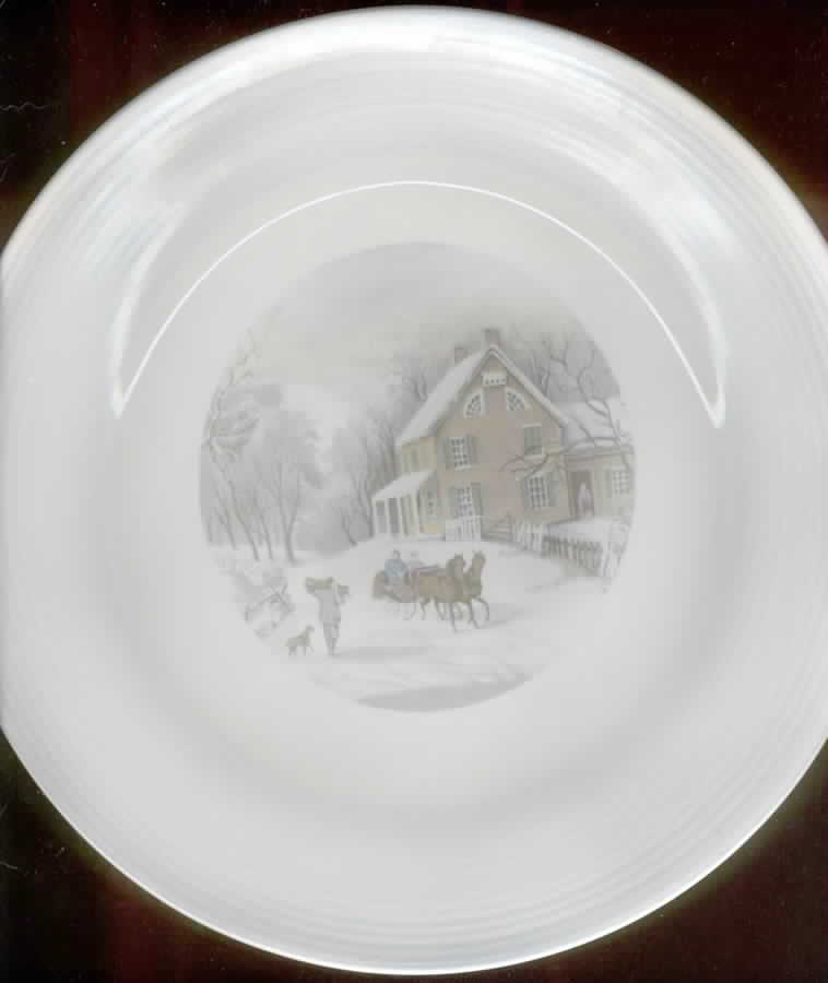 Currier & Ives (Smooth, Gray) Dinner Plate by Limoges-American-1