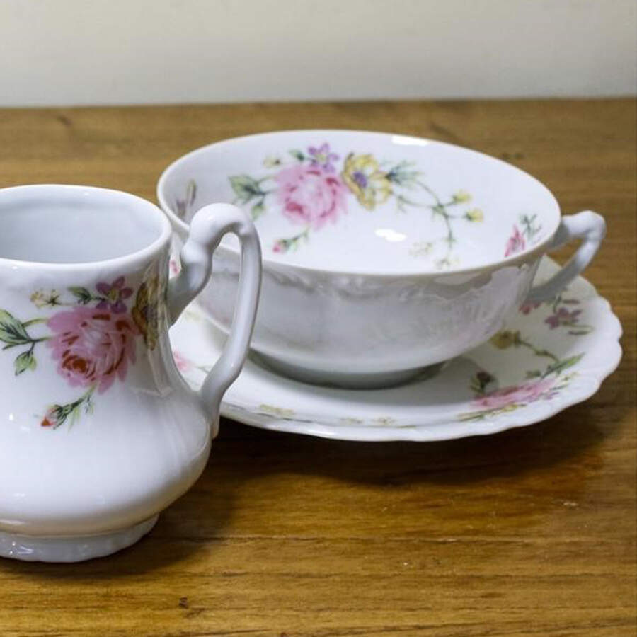 Vieux Limoges Footed Cup & Saucer Set by Lanternier-1