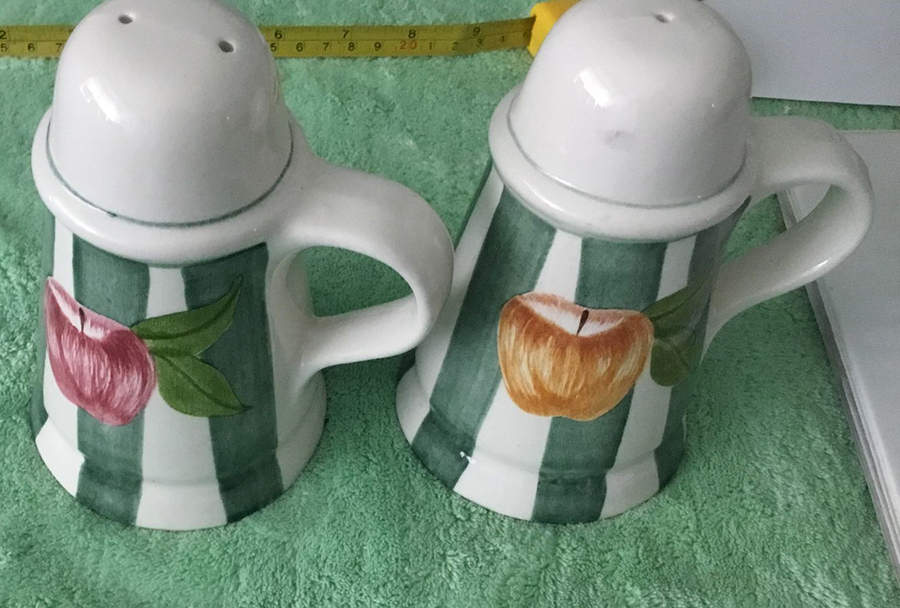 Apple Stripe Oversized Salt & Pepper Set by Laurie Gates-1