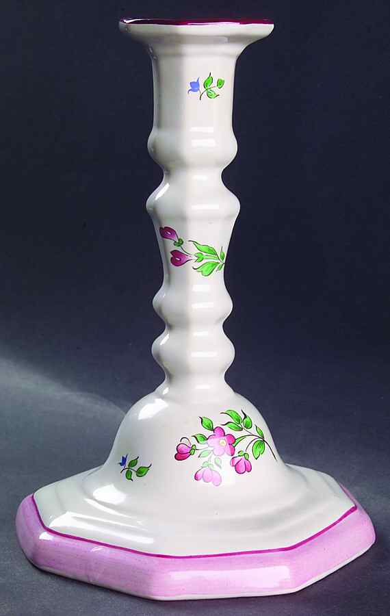Old Strasbourg (Off White Background) 8" Tall Candlestick by Luneville-1