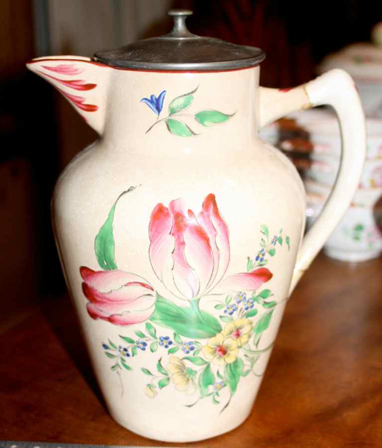 Old Strasbourg (Off White Background) Pitcher W/Metal Lid by Luneville-1