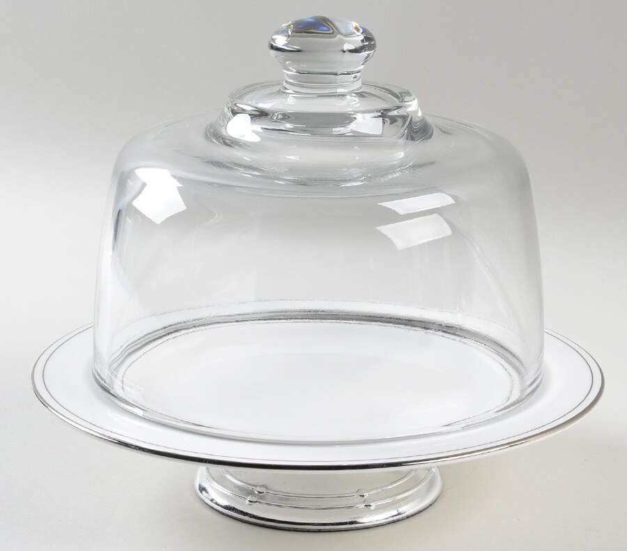 Library Lane Platinum 6 1/2"-7 1/2" Footed Cheese Plate w/ Glass Dome HC by Lenox-1