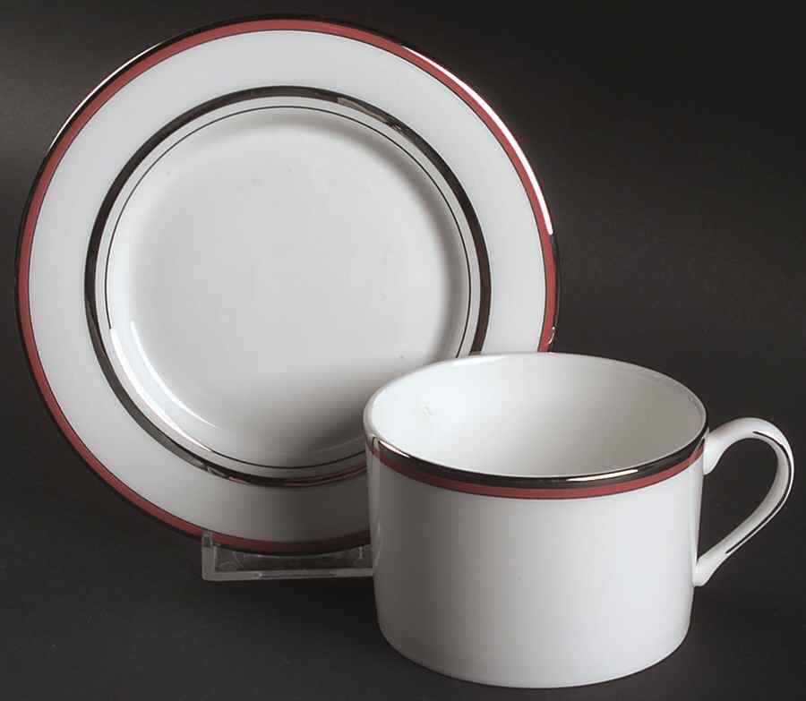 Library Lane Coral Flat Cup & Saucer Set by Lenox-1