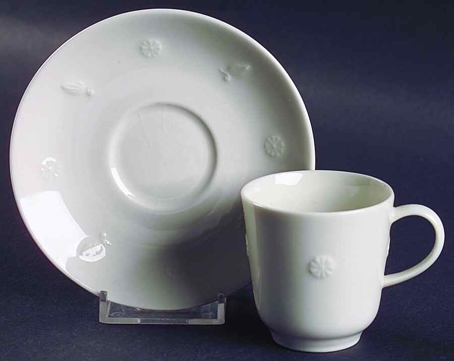 Rena White Flat Demitasse Cup & Saucer Set by Lamberton-1