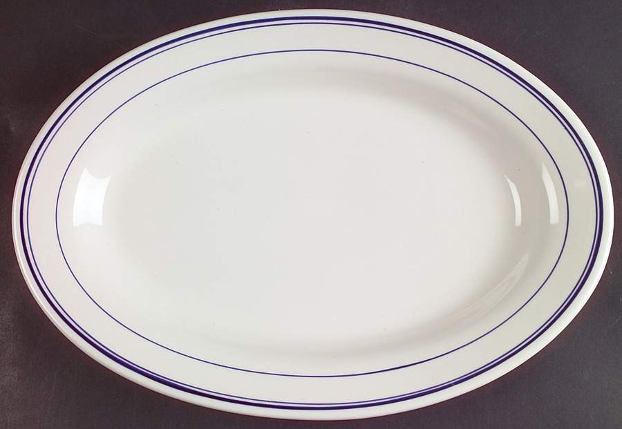 Blue Band (Blue Rings) 13" Oval Serving Platter by Lynn's China-1