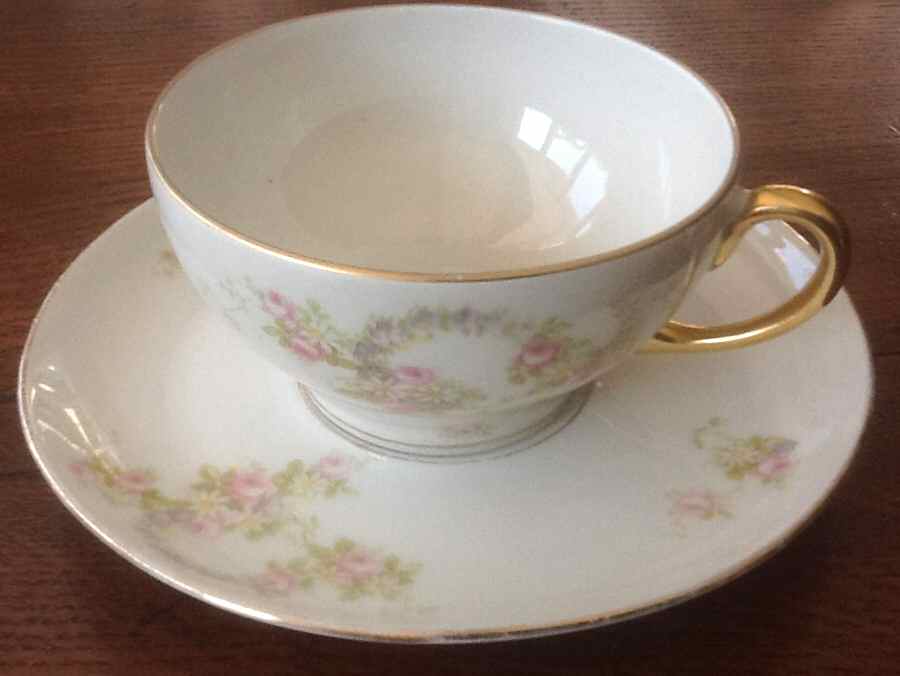 LIM223 Footed Cup & Saucer Set by Limoges-French-1