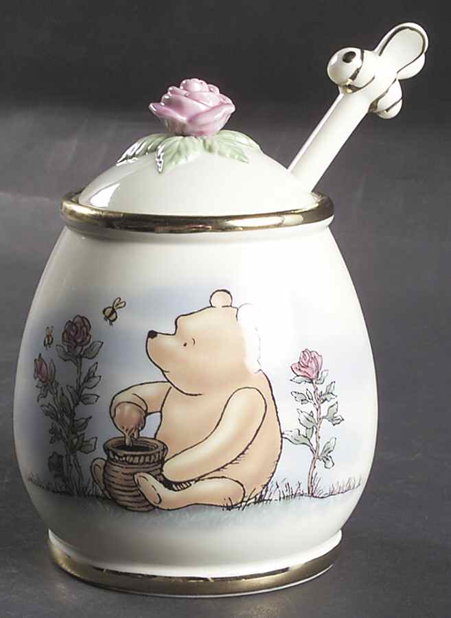 Classic Pooh Honey Pot with Lid and Spoon/Dipper by Lenox-1