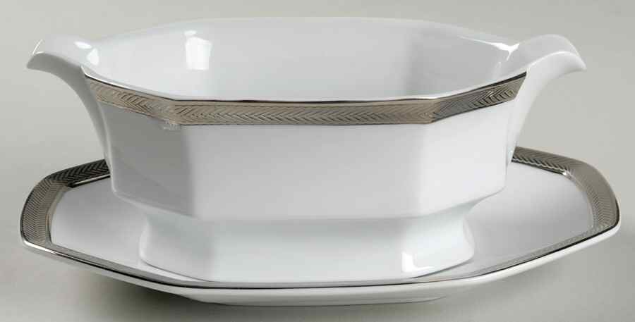 Equestrian Braid Platinum Gravy Boat & Underplate by Ralph Lauren China-1