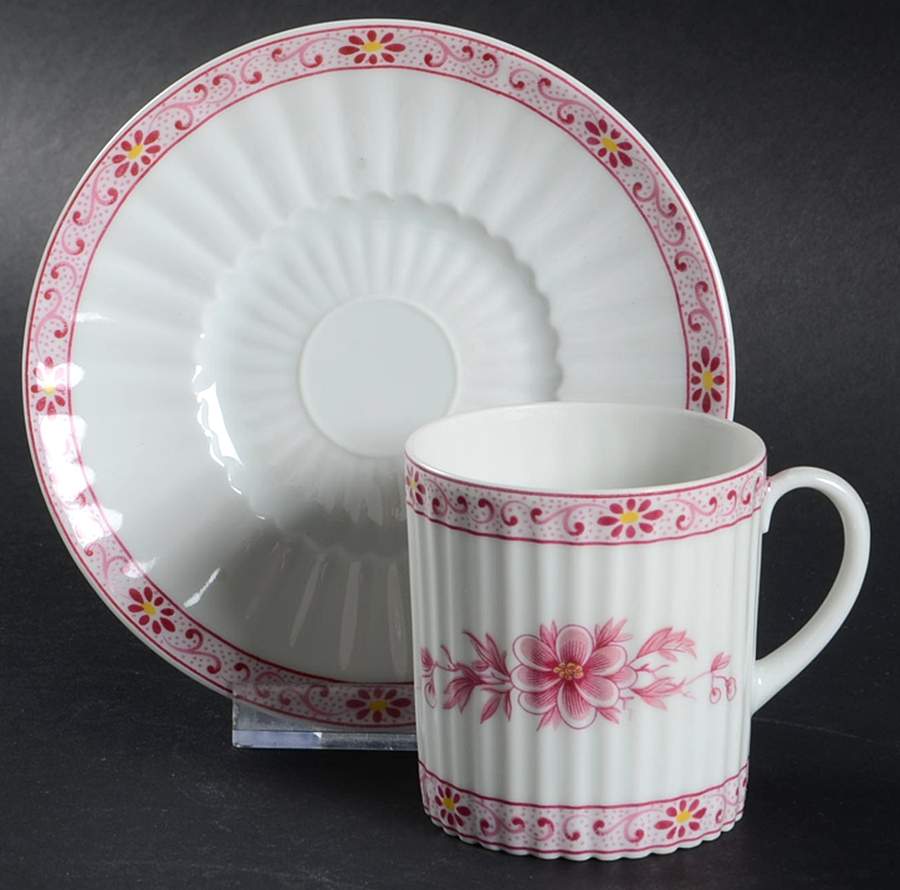 Fougere Indienne Red Flat Demitasse Cup & Saucer Set by Lanternier-1