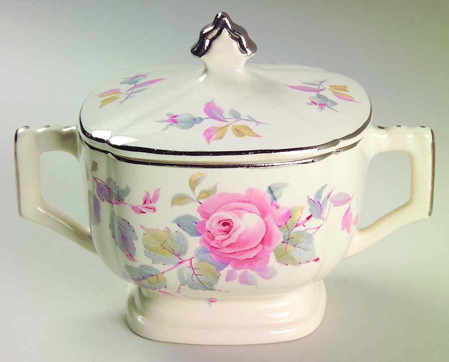 Rose Marie (Pearl Ivory) Sugar Bowl & Lid by Limoges-American-1
