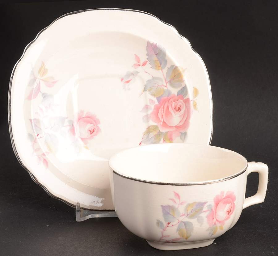 Rose Marie (Pearl Ivory) Flat Cup & Saucer Set by Limoges-American-1