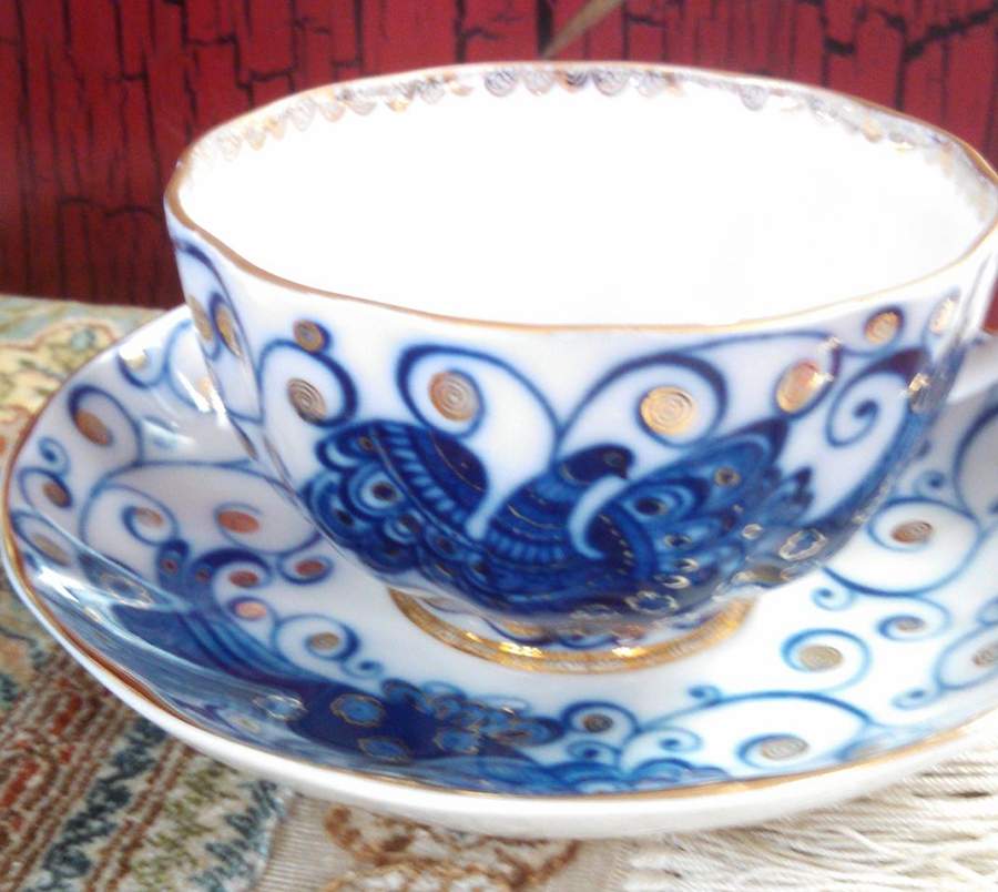 Tsar Bird Flat Cup & Saucer Set by Lomonosov-1