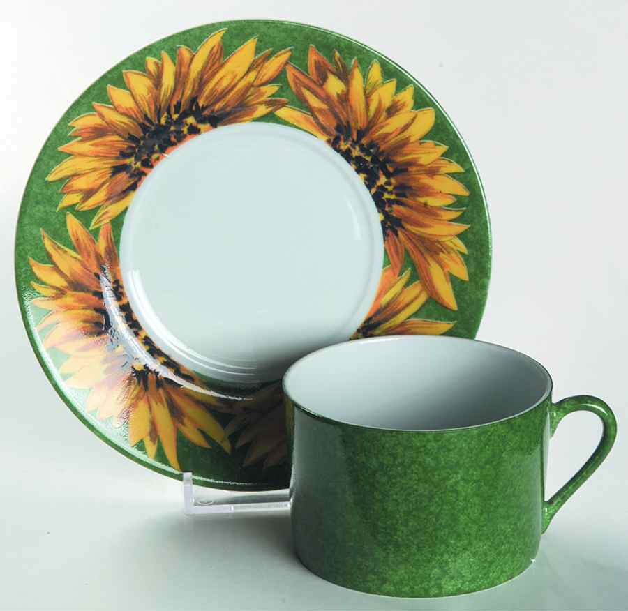 Tournesol Green Flat Cup & Saucer Set by Laure Japy-1