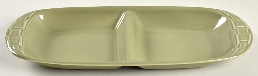 Woven Traditions Sage Oval Divided Vegetable Bowl by Longaberger-1