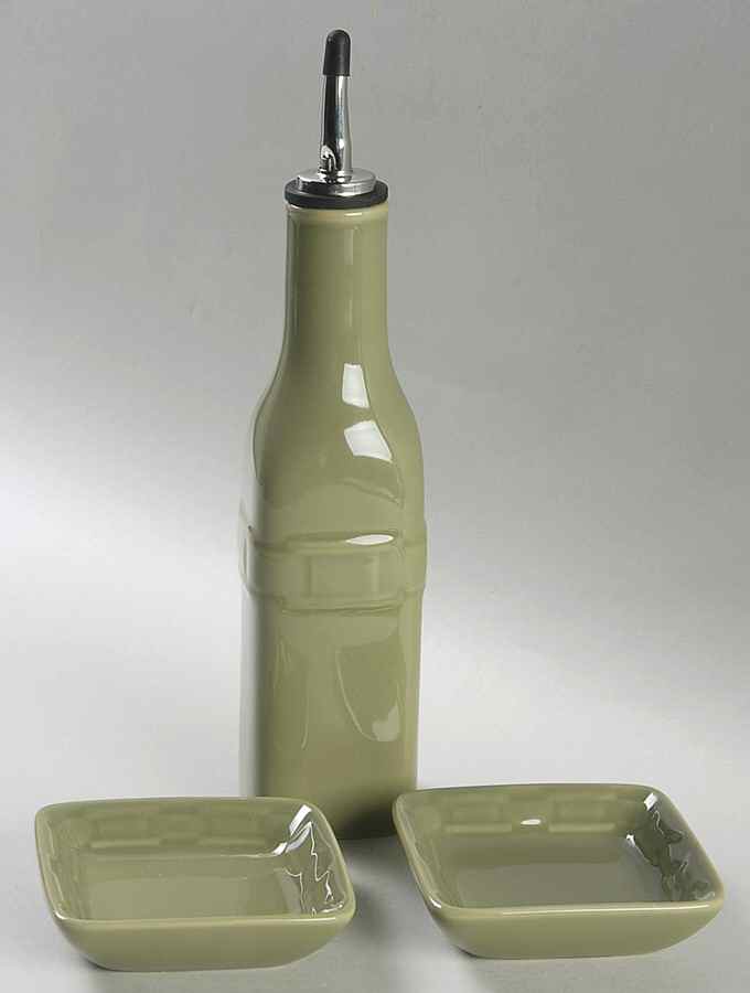 Woven Traditions Sage Oil Jar/Drizzler with 2 Dipping Dish by Longaberger-1