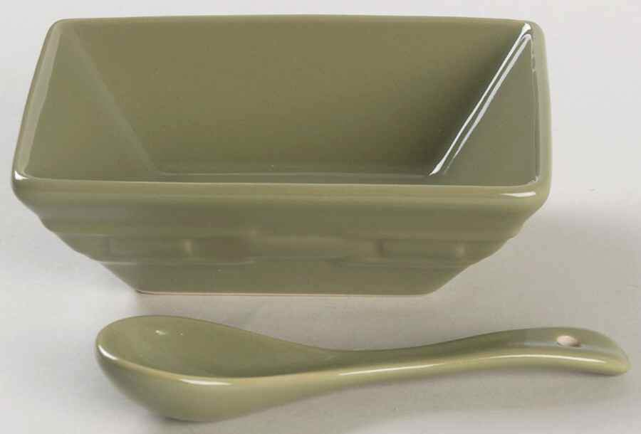 Woven Traditions Sage 5" Square Tasting Bowl & Ceramic Spoon by Longaberger-1