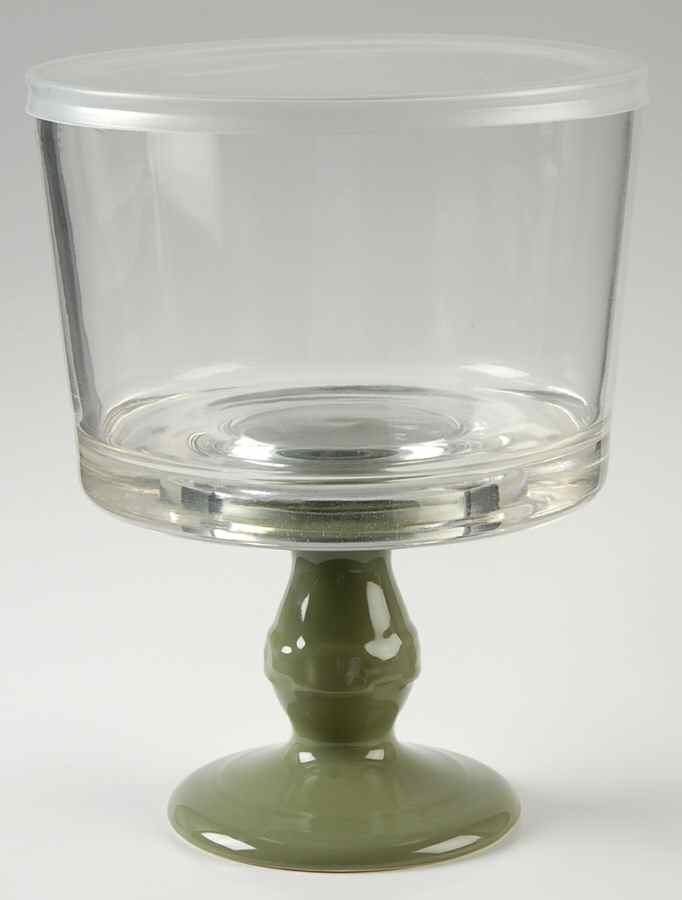 Woven Traditions Sage Glassware Trifle Bowl w/Plastic Lid & Ceramic Base by Longaberger-1