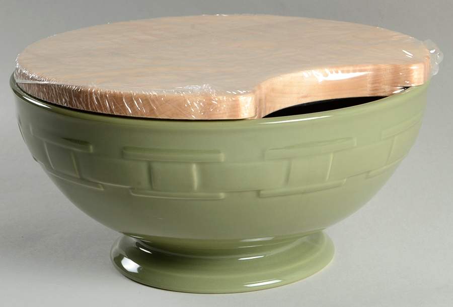 Woven Traditions Sage 10" Footed Bowl & Wood Lid by Longaberger-1