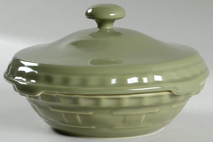 Woven Traditions Sage 7" Pie Baking Plate & Ceramic Lid by Longaberger-1